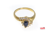 Natural Pear Sapphire & Diamond Cluster 14K 585 Yellow Gold Cocktail Ring Size 9