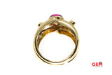 Natural Pink Cabochon Tourmaline & Diamond Accent Wrap 14K 585 Yellow Gold Ring Size 9 1/2