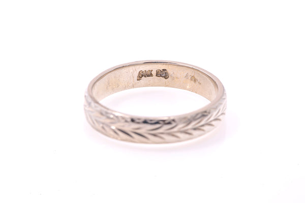 Vintage Chevron Herringbone Pattern 14k 585 White Gold Band Ring Size 6