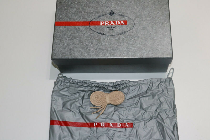 Prada: Women Leather Beige 3E 5876 Patent Lace Up Size US 7.5/38 EUR