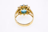 Blue Topaz Diamond Halo Cluster Band 18K 750 Yellow Gold Cocktail Ring Sz 6 1/2