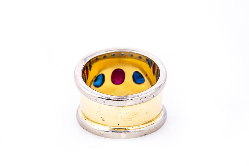 Natural Ruby Sapphire & Diamond Band 18K 750 Yellow & White Gold Ring Size 6 1/4