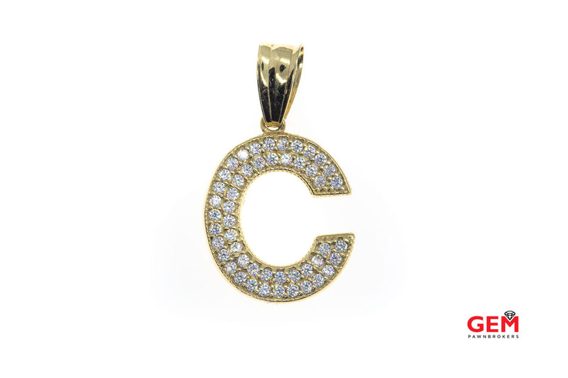 Cubic Zirconia Letter C Initial Charm 14K 585 Yellow Gold CZ Pendant