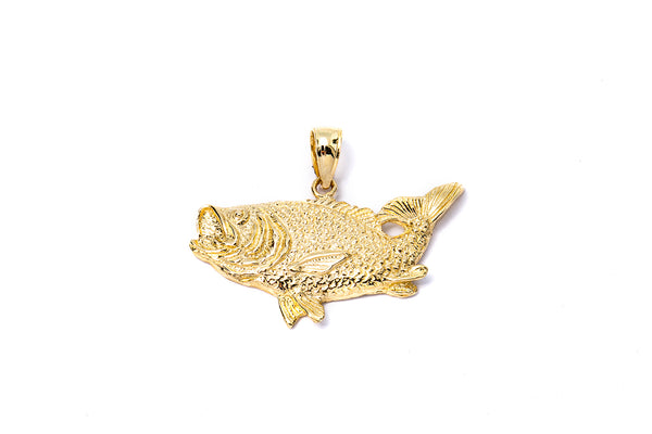 Solid Gold Large Mouth Bass Trouth Fish Animal Fisherman Charm Pendant