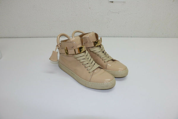 Buscemi 100 MM Gold Lock Key High-top Nude Patent Leather Sneakers Sz 44 US 11