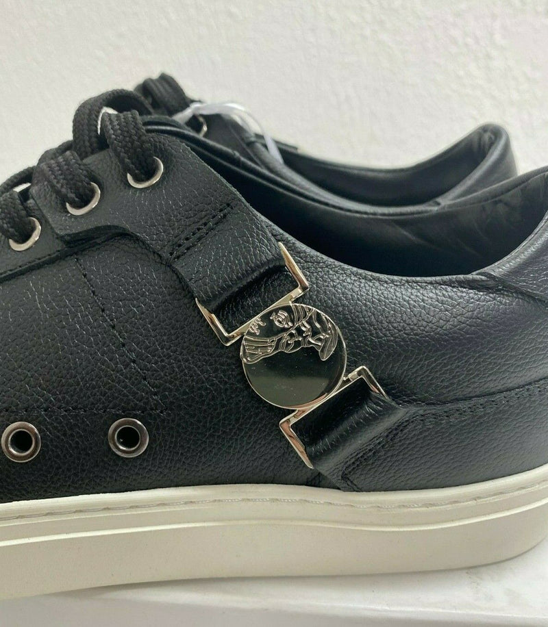 Versace Collection Logo Plaque Black Leather Sneakers Men Size 43/10