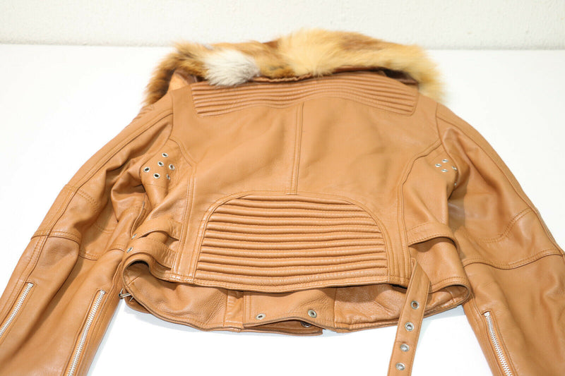 GodSpeed New York Fur Trimmed Leather Moto Jacket - Bronze - Size M