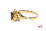 Natural Pear Sapphire & Diamond Cluster 14K 585 Yellow Gold Cocktail Ring Size 9