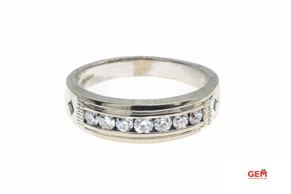 Vera Wang Love Diamond & Sapphire Accent Band 14K 585 White Gold Ring Sz 11 3/4