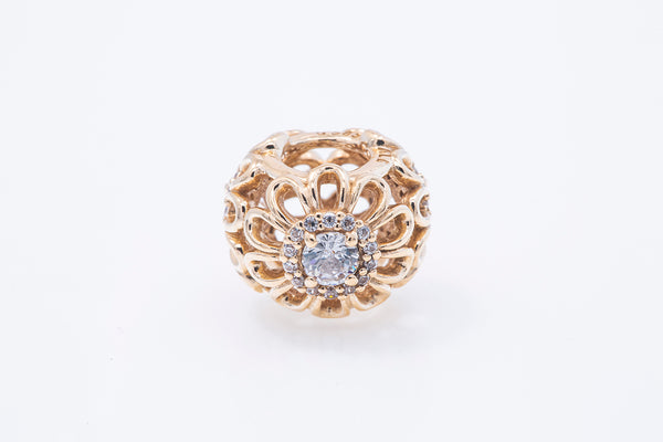 Pandora Pave Floral Brilliance Bead Charm CZ 14k G585 Yellow Gold B