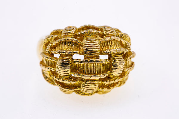 Henry Dankner Basket Weaved Domed Band 18K 750 Yellow Gold Ring Size 6