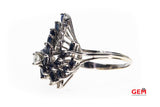 Vintage Marquise Sapphire & Diamond Cocktail 14K 585 White Gold Cluster Ring Size 9