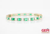 Cubic Zirconia & Emerald Cut Green Stone Tennis Bracelet 14k 585 Yellow Gold