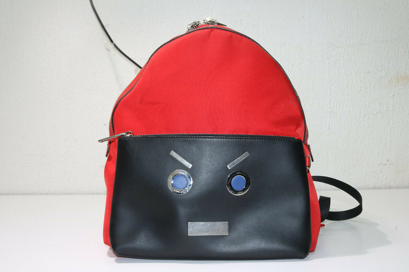Fendi Face Backpack Daypack Red/black Nylon/leather 7vz012