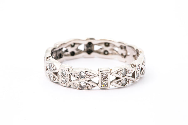 Antique Art Deco Diamond Eternity Band 14k 585 White Gold Ring Size 10.5