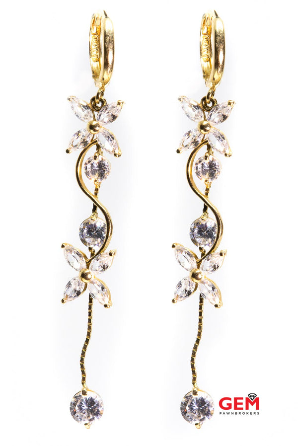 Floral Drop Snap Back 14Kt Yellow Gold 585 Earrings