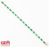 Cubic Zirconia & Emerald Cut Green Stone Tennis Bracelet 14k 585 Yellow Gold