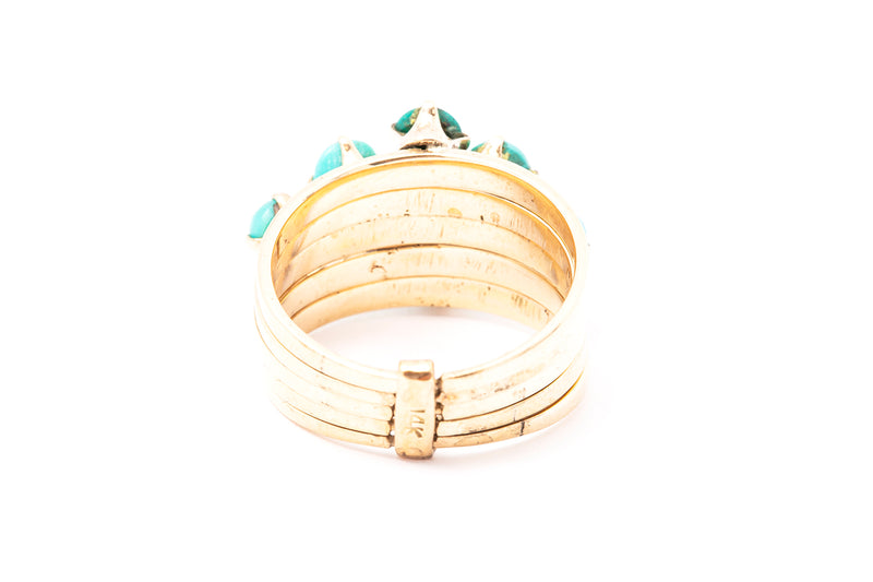 Antique 5 Row Stackable Turquoise Band Ring 14k 585 Yellow Gold