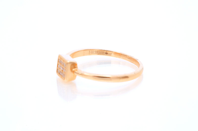 SNJ Geometric Stackable Square Diamond 14k 585 Rose Gold Band Ring Size 7