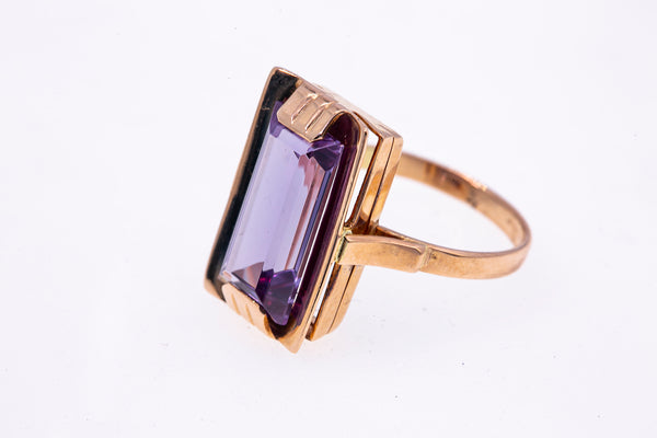 Natural Amethyst Band Russian Soviet 14K 583 Rose Gold Ring Size 5 3/4