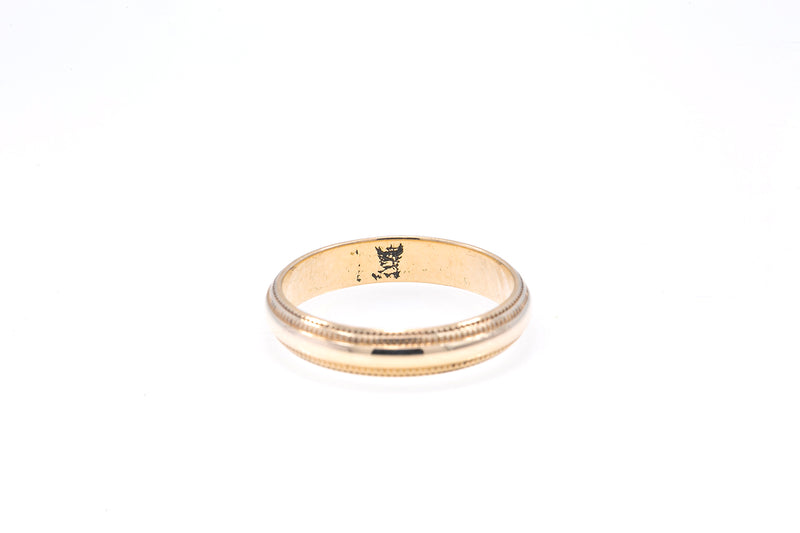 Vintage Double Milgrain Domed 14k 585 Yellow Gold Stackable Wedding Band Ring Size 5