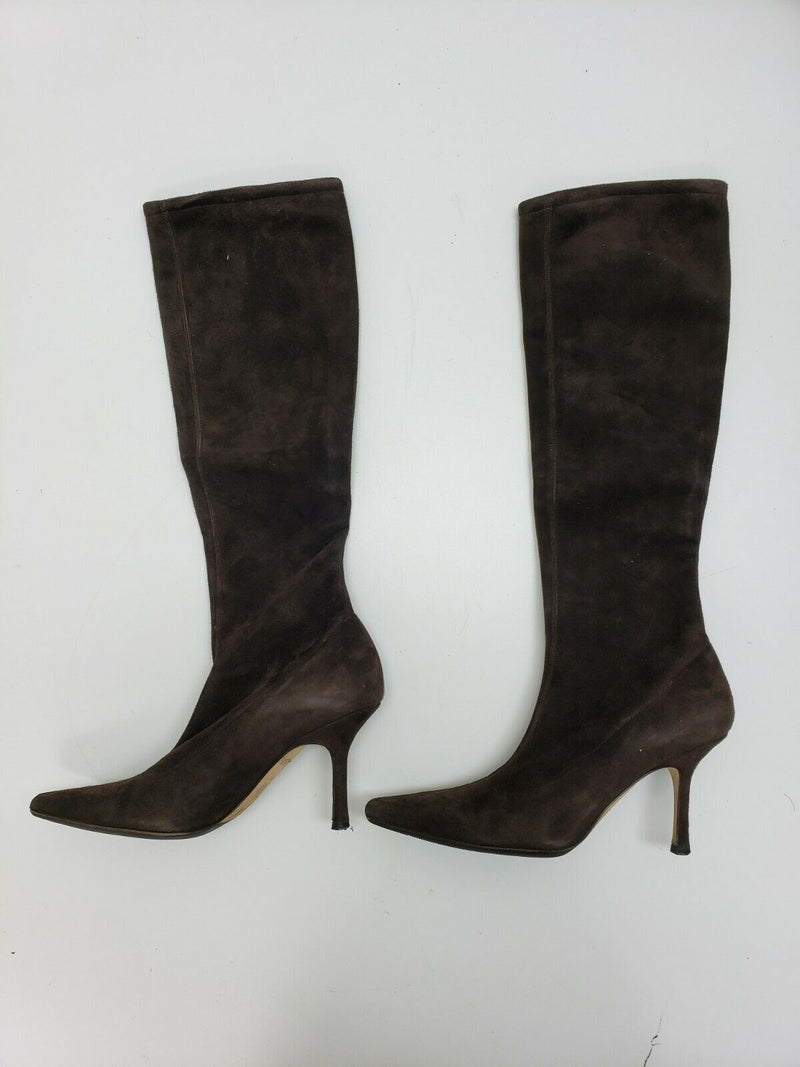 Jimmy Choo 'Iris' Brown Stretch Suede Knee High Tall Boots | Size 7 US, 37.5 EUR
