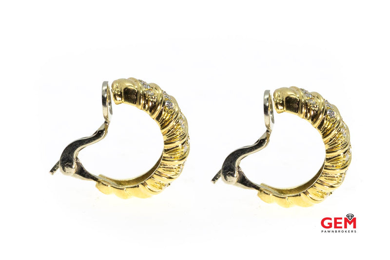 Italian Diamond Cluster Clip On Solid 18K 750 Yellow & White Gold Earrings