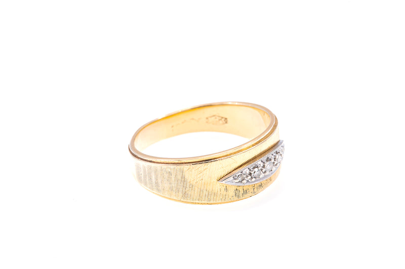 Vintage Sateen Finished Diamond Wedding Band Ring Two Tone Gold Size 11