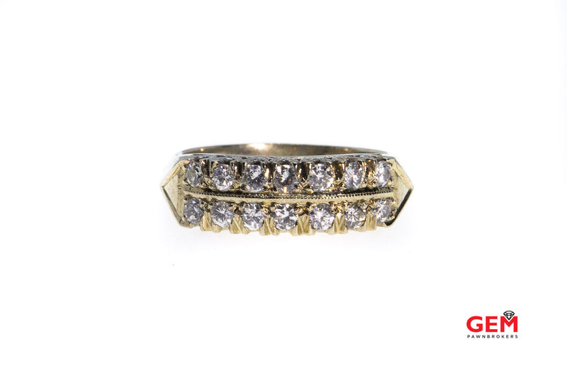 Antique 2 Row Diamond Milgrain Accent Diamond 14K 585 White Gold Ring Size 7