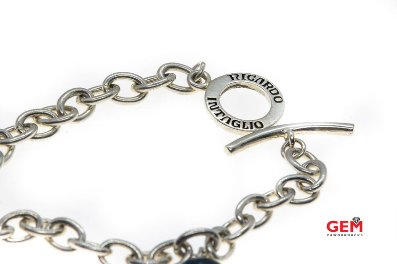 Ricardo Intaglio Toggle Lock Chain Link Tree Charm 925 Sterling Silver Designer Bracelet