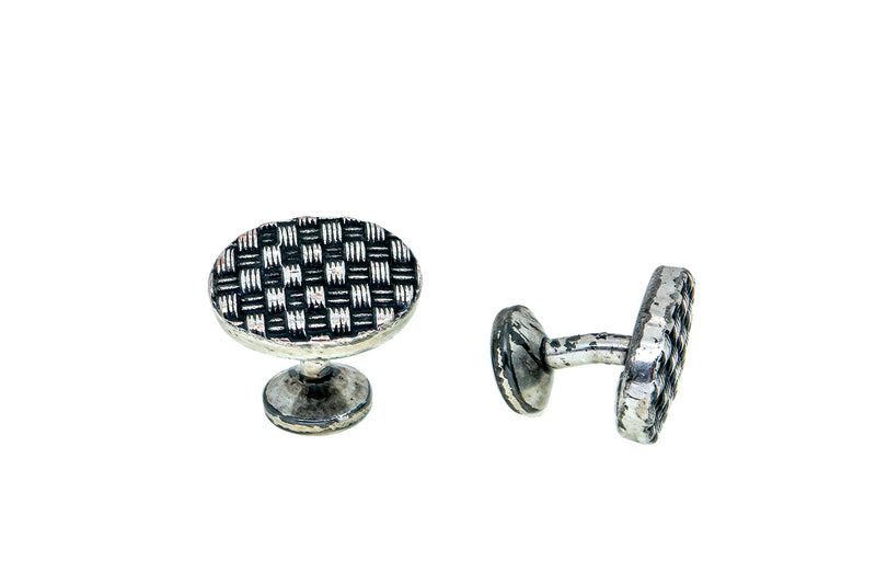 KC Basket Weaved Oval Cuff Links 925 Sterling Silver Cufflinks