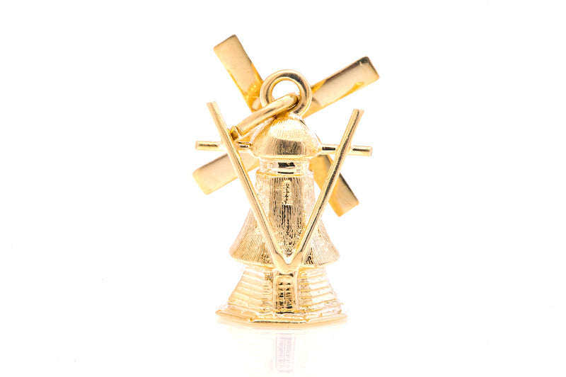 Vintage Windmill Building Stand Alone Structure Moving Parts 14k 585 Yellow Gold Charm Pendant