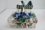Prada Blue Heels | Satin Embroidery | Size US 5.5, EUR 36