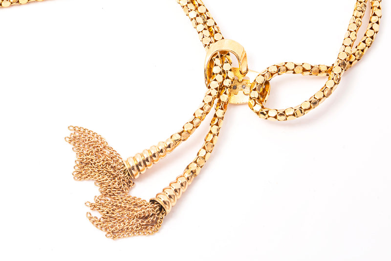 Antique Victorian Diamond Woven Tassel Necklace 14k 585 Rose Gold