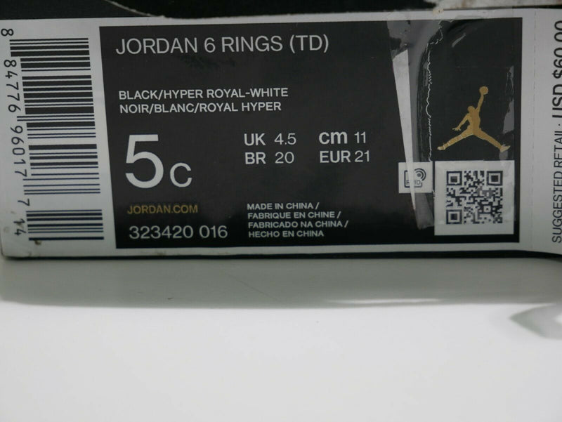 Jordan 6 Rings 323420016 Black/Hyper Royal White US Size 5c Toddler Eur Size 21