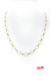 LaSoma Circular Beaded Open Link 18K 750 White & Yellow Gold 20" Necklace