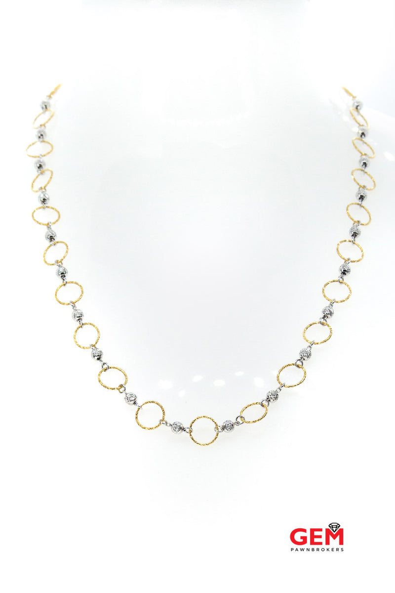 LaSoma Circular Beaded Open Link 18K 750 White & Yellow Gold 20" Necklace