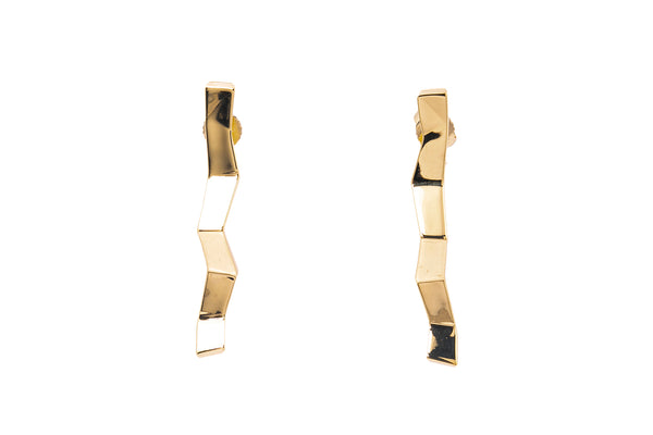 Rare Tiffany & Co Frank Gehry Fold Zig Zag Drop Earrings 18k 750 Yellow Gold