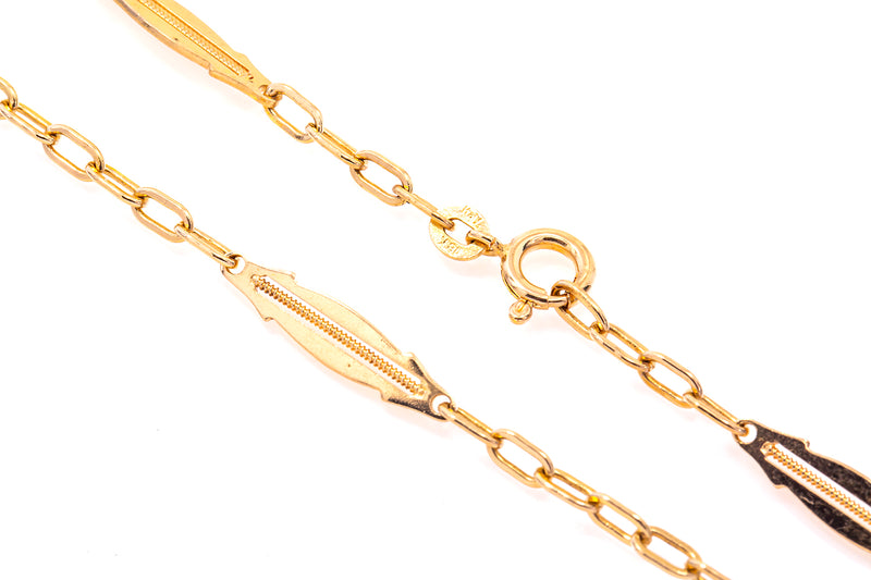 Antique Bar Station Link Necklace Chain 18k 750 Yellow Gold 30"