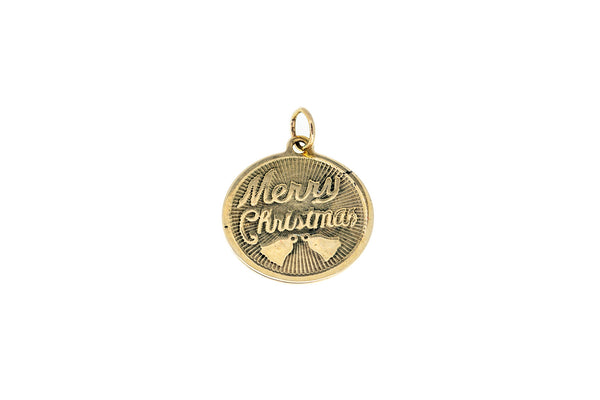 Jeanor Saying Merry Christmas Happy Holidays 14K 585 Yellow Gold Disc Pendant