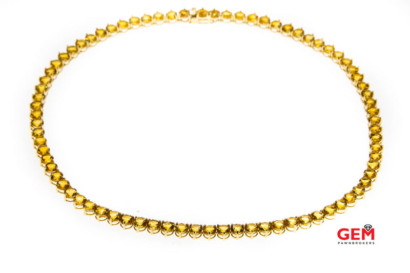 SLV Sadye L Vassil Natural Citrine 5.1mm Tennis Chain Solid 14K 585 Yellow Gold Necklace