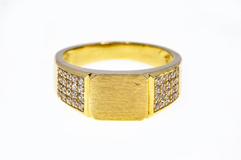 Cubic Zirconia Pave Signet Band Solid 14K 585 Yellow Gold CZ Ring Size 10 3/4