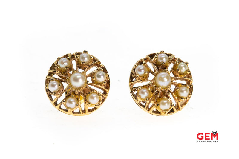Victorian Cluster Pearl Earscrew Earrings 14Kt Rose Gold 585