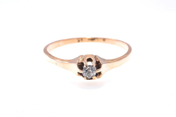 Antique Diamond Solitaire Pinky Engagement Claw Setting Ring 14k 585 Gold Size 6