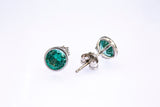 Teal Blue Cubic Zirconia Bezel Set Studs Solid 925 Sterling Silver Pair Earrings