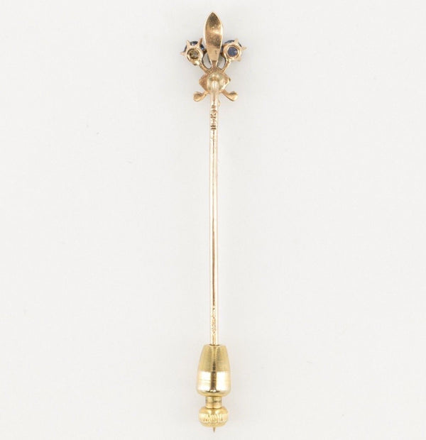 14 KT Gold Amethyst Seed Pearl Stick Lapel Pin Brooch