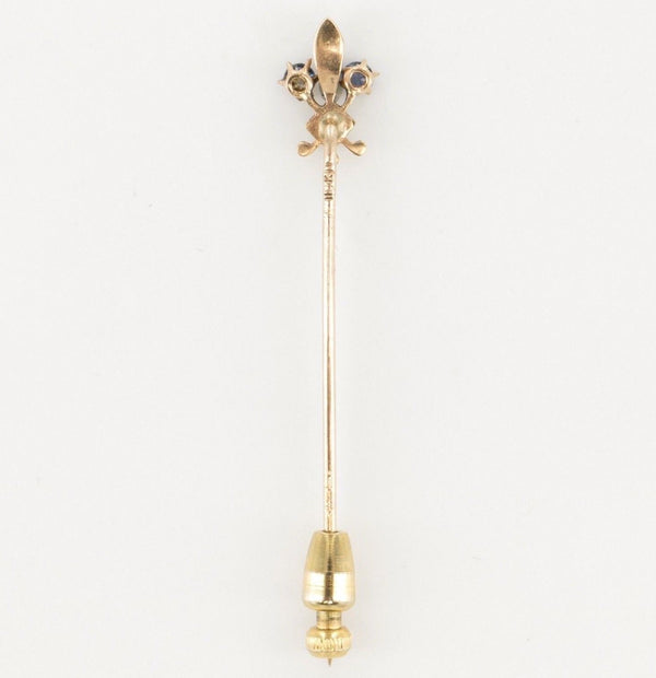 14 KT Gold Amethyst Seed Pearl Stick Lapel Pin Brooch