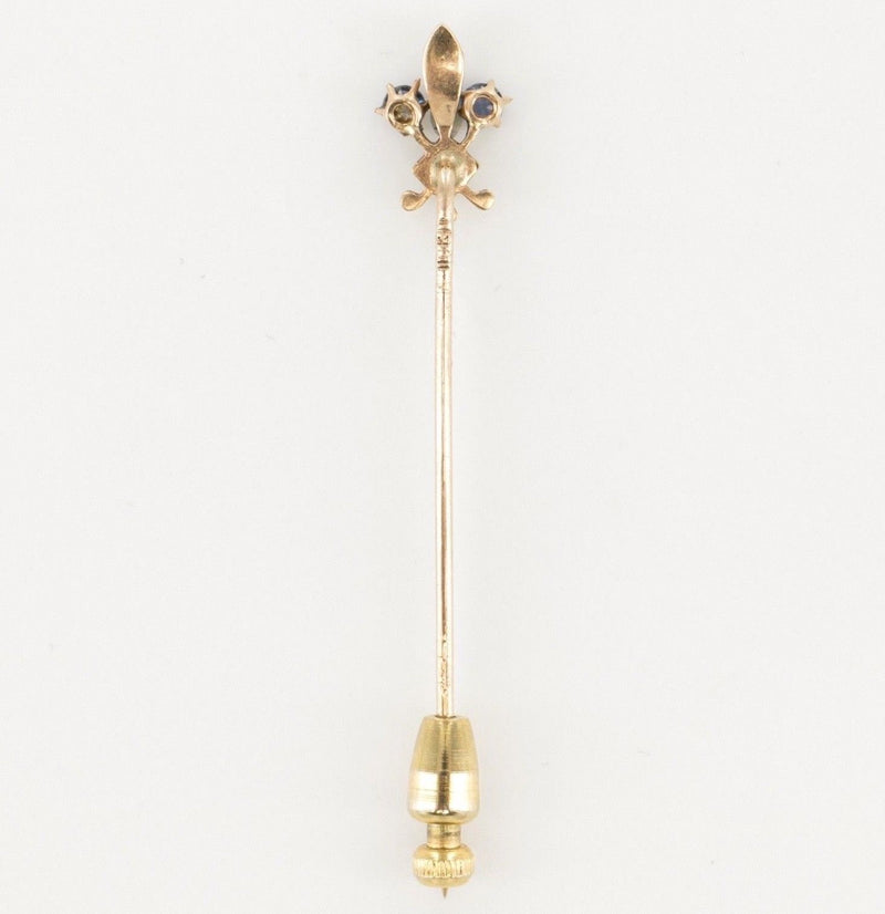 14 KT Gold Amethyst Seed Pearl Stick Lapel Pin Brooch