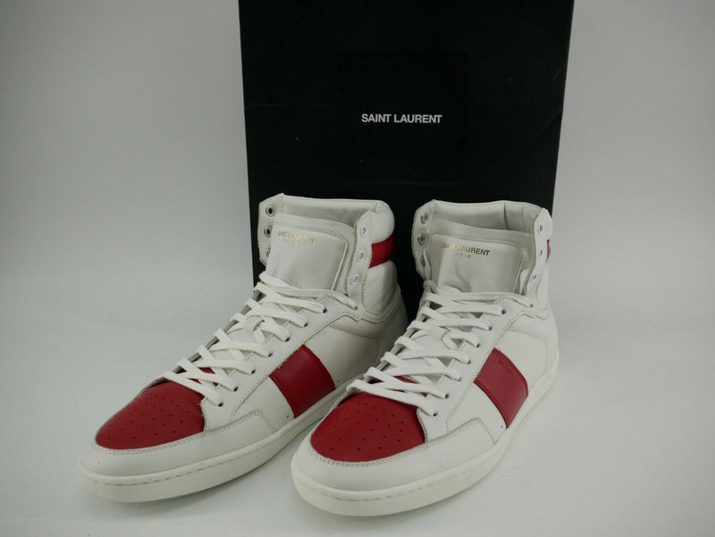 Saint Laurent SL10H Mens Leather High-Top Sneakers White/Red Size 45/11