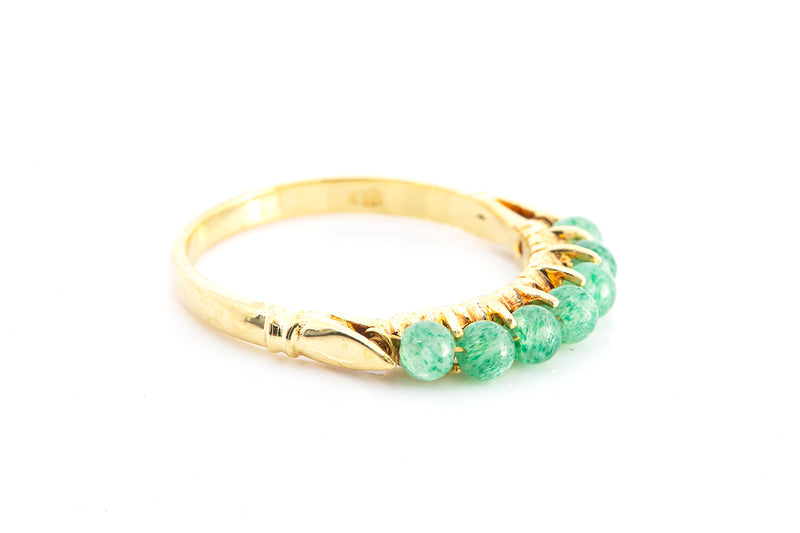 Beaded Emerald 18k 750 Yellow Gold Band Ring Size 7